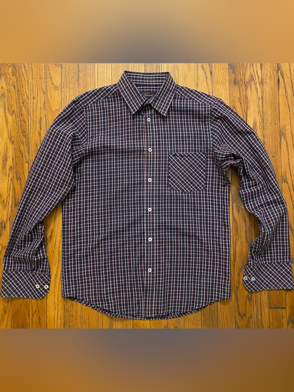 Ben Sherman Men's Plaid Checkered Button-Up Shirt Medium Long Sleeve Black White